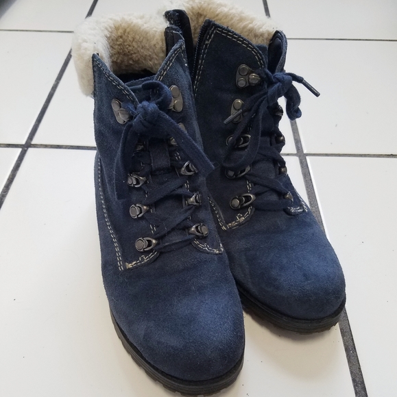Blue Suede Combat Style Ankle Boots Naturalizer - Picture 1 of 10